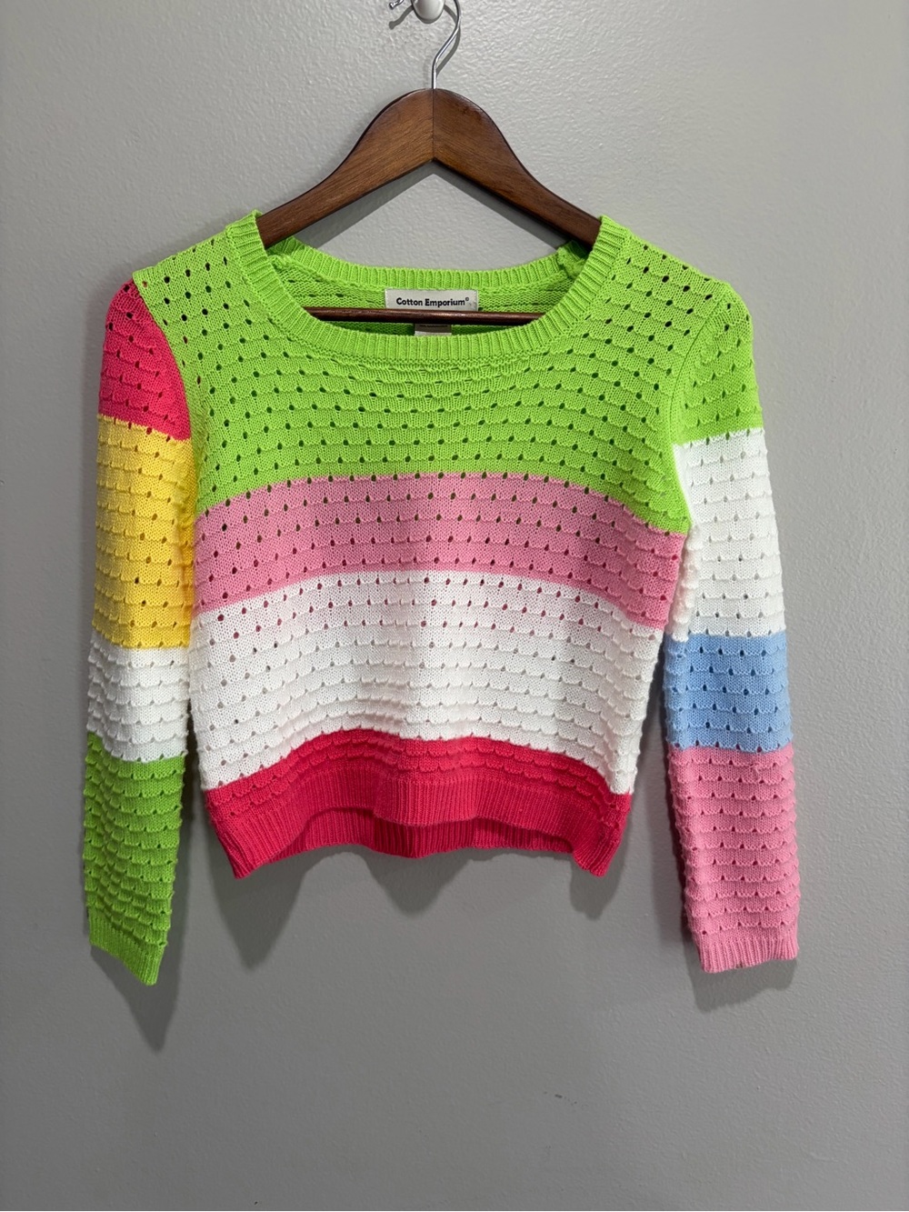 Cotton Emporium Neon Stripe Cropped Sweater - Multicolor